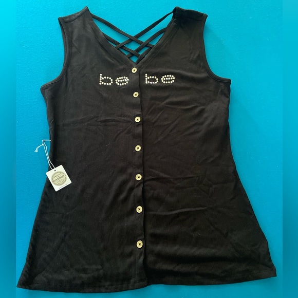 NWT Bebe Strappy Crystal Tank Top w/Button Detail L - Picture 1 of 7
